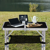 HAOYYE Black with 3 Adjustable Height Outdoor Folding Camping Table, Portable Aluminum Foldable Patio Side Table, Lightweight and Durable Design with Carry Handle for Hiking, Picnic, BBQ, Beach, Indoor or Outdoor Use